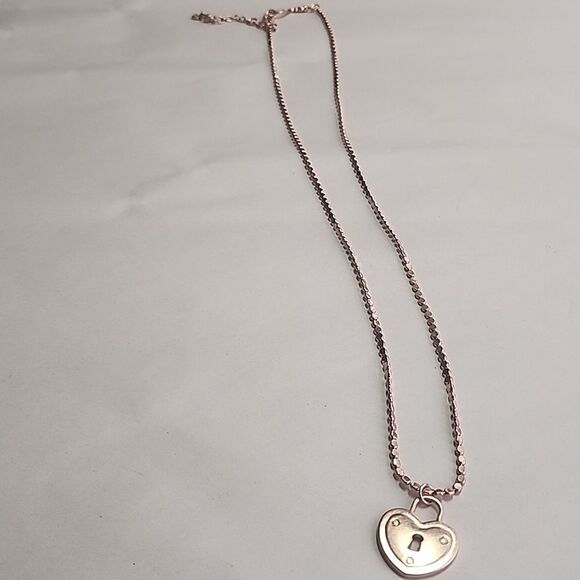 Heart Faux Padlock Rose Gold Tone Pendant Necklace - Picture 2 of 5